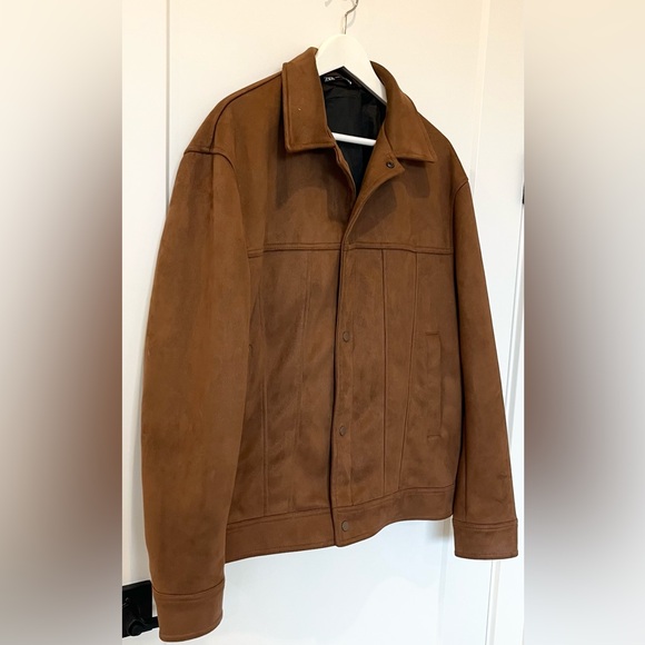 Zara Men’s Faux Suede Brown Button Down Jacket Size XL - Picture 2 of 8